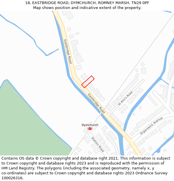 18, EASTBRIDGE ROAD, DYMCHURCH, ROMNEY MARSH, TN29 0PF: Location map and indicative extent of plot