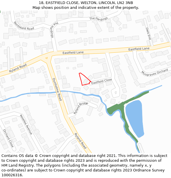 18, EASTFIELD CLOSE, WELTON, LINCOLN, LN2 3NB: Location map and indicative extent of plot