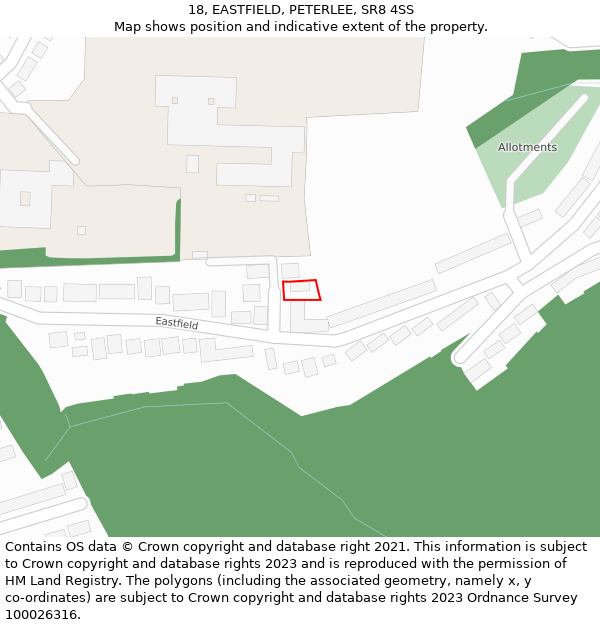 18, EASTFIELD, PETERLEE, SR8 4SS: Location map and indicative extent of plot