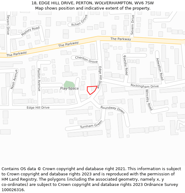 18, EDGE HILL DRIVE, PERTON, WOLVERHAMPTON, WV6 7SW: Location map and indicative extent of plot