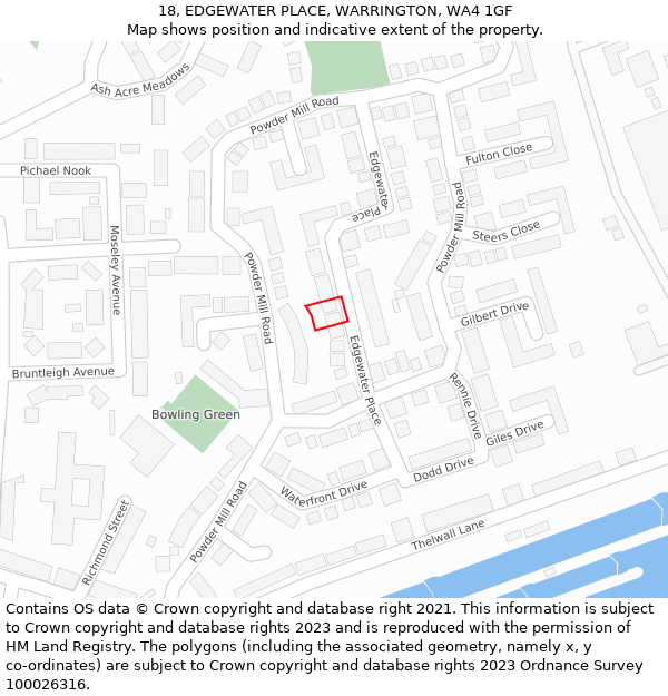 18, EDGEWATER PLACE, WARRINGTON, WA4 1GF: Location map and indicative extent of plot