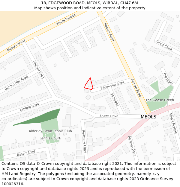 18, EDGEWOOD ROAD, MEOLS, WIRRAL, CH47 6AL: Location map and indicative extent of plot