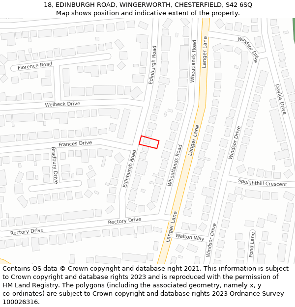 18, EDINBURGH ROAD, WINGERWORTH, CHESTERFIELD, S42 6SQ: Location map and indicative extent of plot