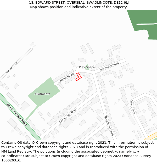 18, EDWARD STREET, OVERSEAL, SWADLINCOTE, DE12 6LJ: Location map and indicative extent of plot