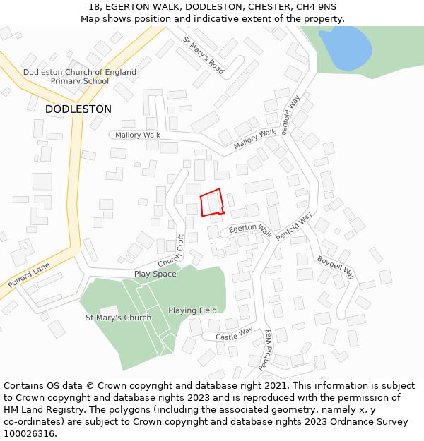 18, EGERTON WALK, DODLESTON, CHESTER, CH4 9NS: Location map and indicative extent of plot