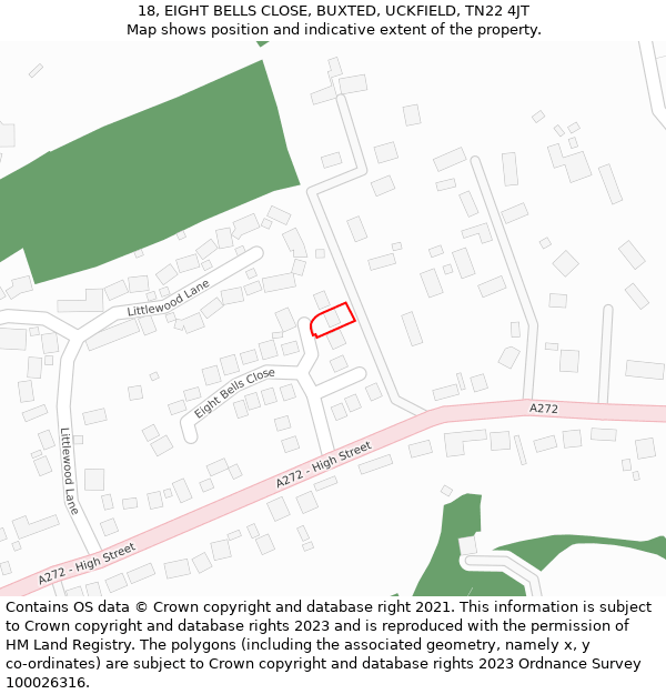 18, EIGHT BELLS CLOSE, BUXTED, UCKFIELD, TN22 4JT: Location map and indicative extent of plot