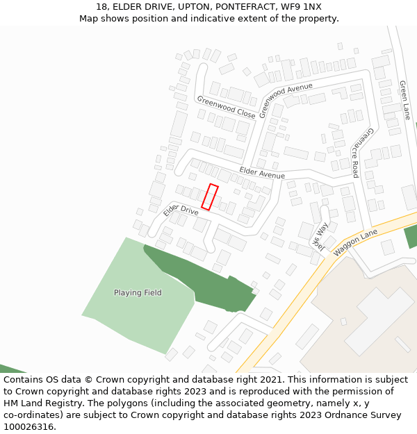 18, ELDER DRIVE, UPTON, PONTEFRACT, WF9 1NX: Location map and indicative extent of plot