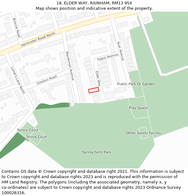 18, ELDER WAY, RAINHAM, RM13 9SX: Location map and indicative extent of plot