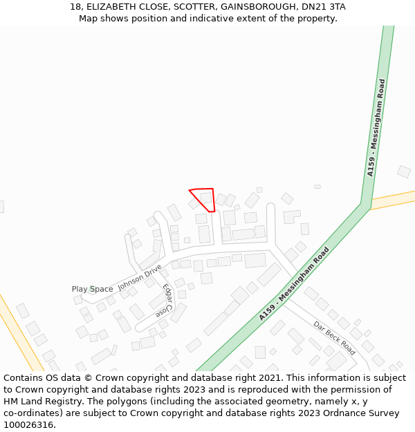 18, ELIZABETH CLOSE, SCOTTER, GAINSBOROUGH, DN21 3TA: Location map and indicative extent of plot