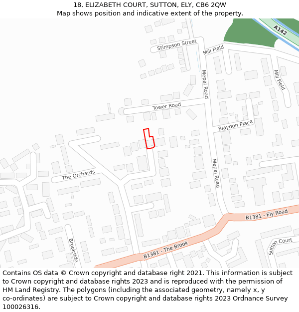 18, ELIZABETH COURT, SUTTON, ELY, CB6 2QW: Location map and indicative extent of plot