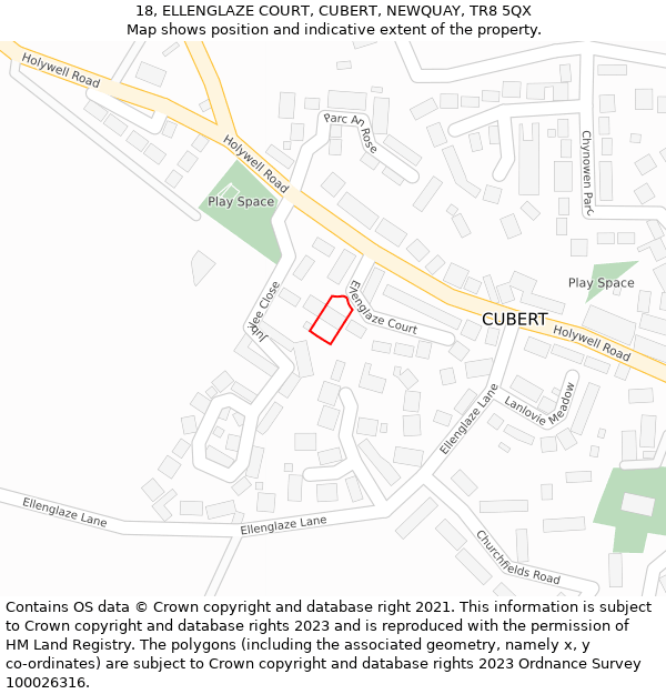 18, ELLENGLAZE COURT, CUBERT, NEWQUAY, TR8 5QX: Location map and indicative extent of plot