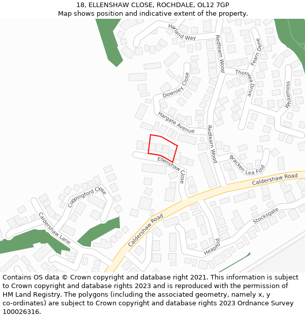 18, ELLENSHAW CLOSE, ROCHDALE, OL12 7GP: Location map and indicative extent of plot