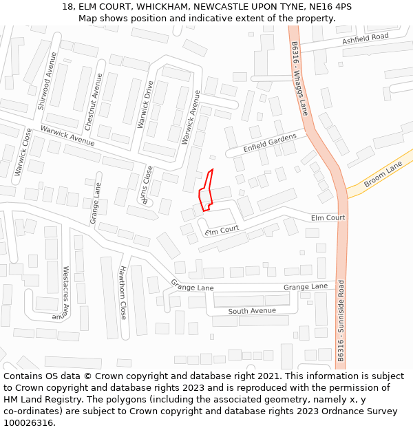 18, ELM COURT, WHICKHAM, NEWCASTLE UPON TYNE, NE16 4PS: Location map and indicative extent of plot