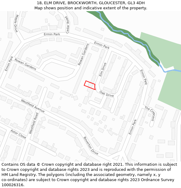 18, ELM DRIVE, BROCKWORTH, GLOUCESTER, GL3 4DH: Location map and indicative extent of plot