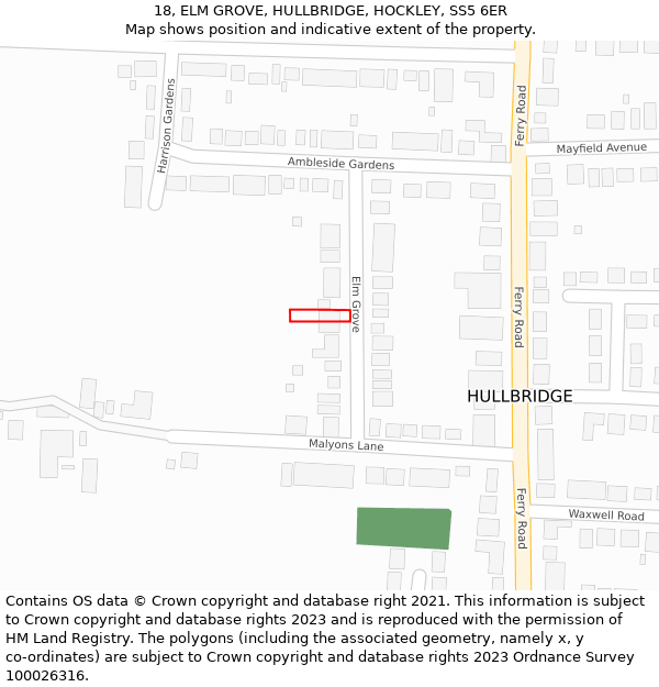 18, ELM GROVE, HULLBRIDGE, HOCKLEY, SS5 6ER: Location map and indicative extent of plot