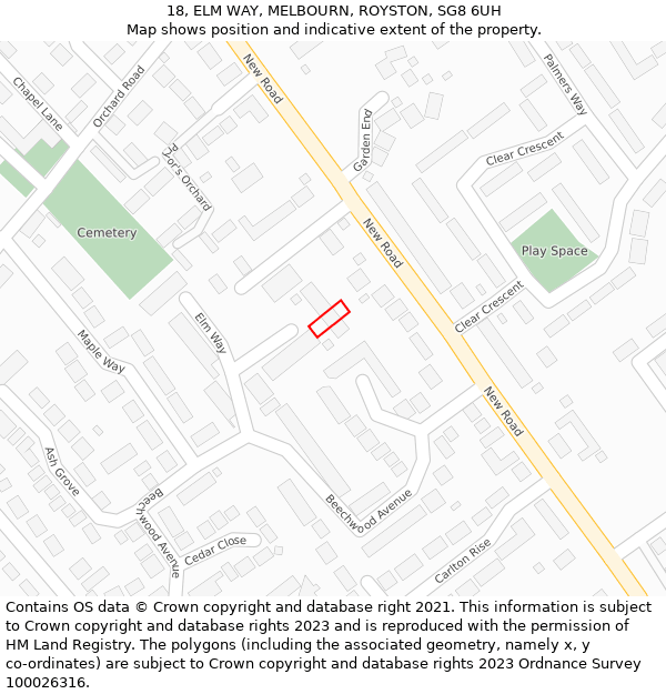 18, ELM WAY, MELBOURN, ROYSTON, SG8 6UH: Location map and indicative extent of plot