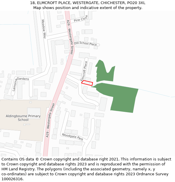 18, ELMCROFT PLACE, WESTERGATE, CHICHESTER, PO20 3XL: Location map and indicative extent of plot