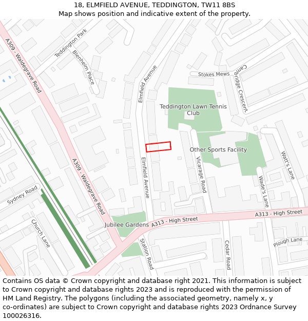 18, ELMFIELD AVENUE, TEDDINGTON, TW11 8BS: Location map and indicative extent of plot