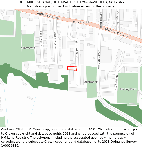 18, ELMHURST DRIVE, HUTHWAITE, SUTTON-IN-ASHFIELD, NG17 2NP: Location map and indicative extent of plot