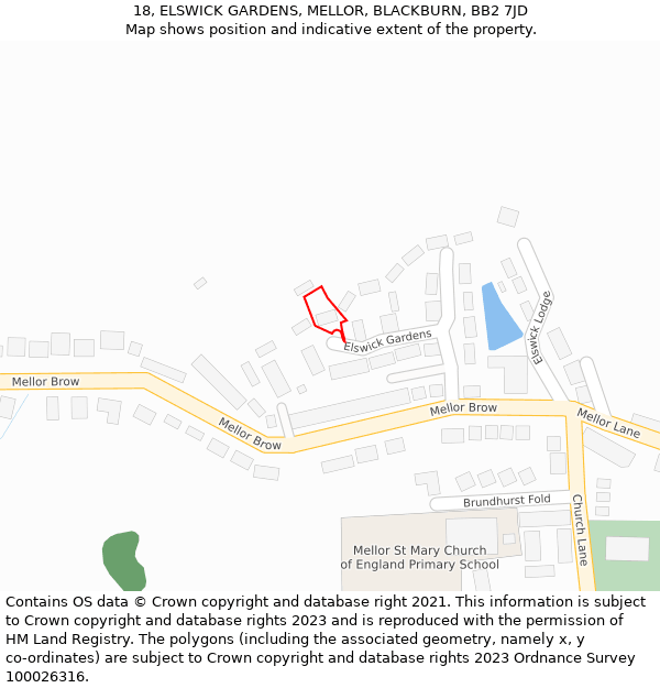 18, ELSWICK GARDENS, MELLOR, BLACKBURN, BB2 7JD: Location map and indicative extent of plot