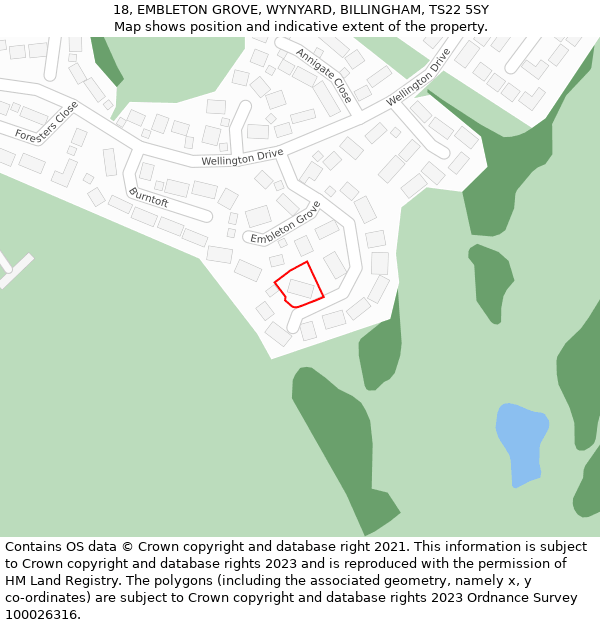 18, EMBLETON GROVE, WYNYARD, BILLINGHAM, TS22 5SY: Location map and indicative extent of plot