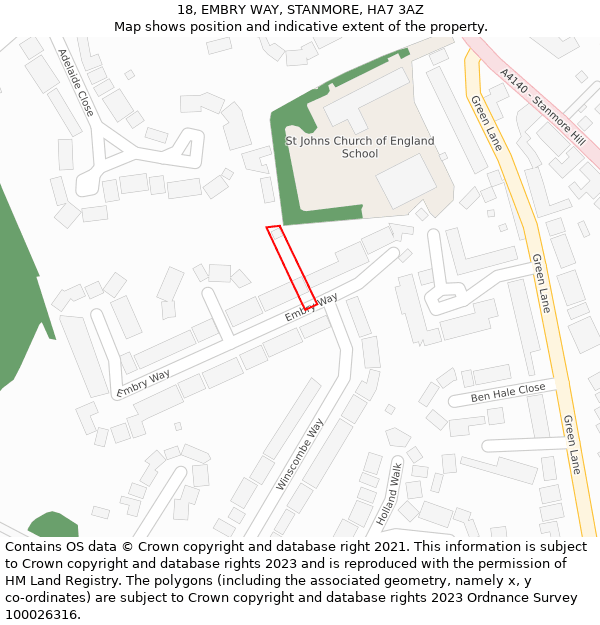 18, EMBRY WAY, STANMORE, HA7 3AZ: Location map and indicative extent of plot