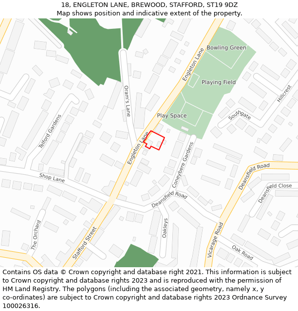 18, ENGLETON LANE, BREWOOD, STAFFORD, ST19 9DZ: Location map and indicative extent of plot