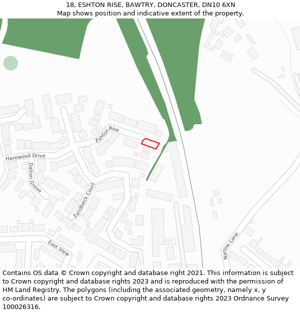 18, ESHTON RISE, BAWTRY, DONCASTER, DN10 6XN: Location map and indicative extent of plot