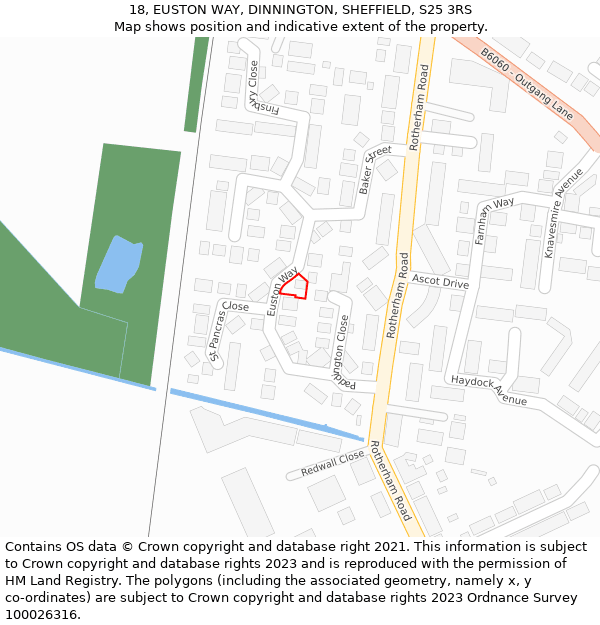 18, EUSTON WAY, DINNINGTON, SHEFFIELD, S25 3RS: Location map and indicative extent of plot