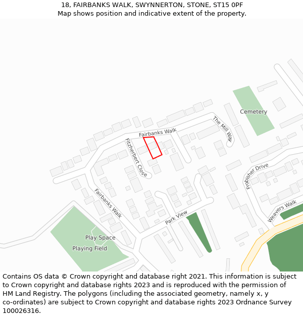 18, FAIRBANKS WALK, SWYNNERTON, STONE, ST15 0PF: Location map and indicative extent of plot