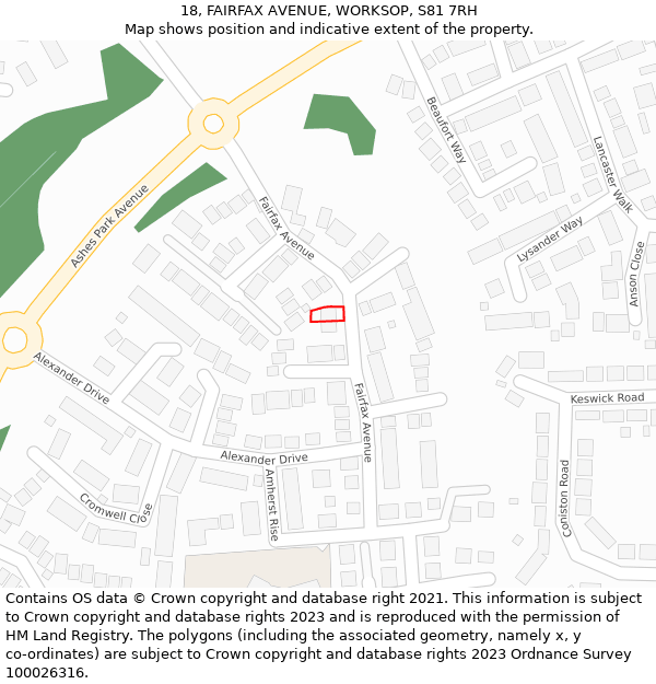 18, FAIRFAX AVENUE, WORKSOP, S81 7RH: Location map and indicative extent of plot