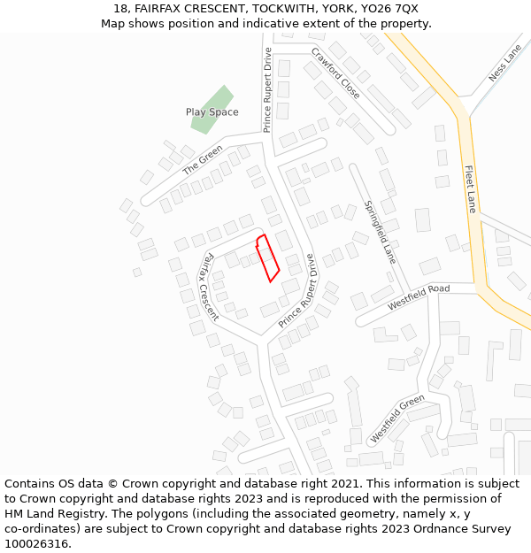 18, FAIRFAX CRESCENT, TOCKWITH, YORK, YO26 7QX: Location map and indicative extent of plot