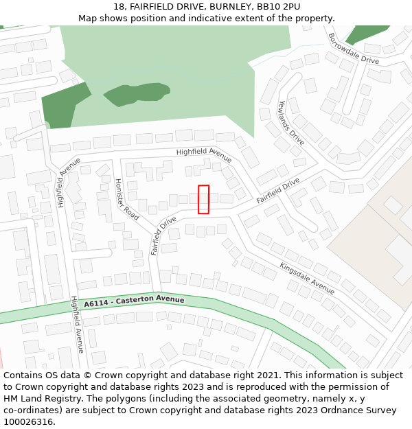 18, FAIRFIELD DRIVE, BURNLEY, BB10 2PU: Location map and indicative extent of plot
