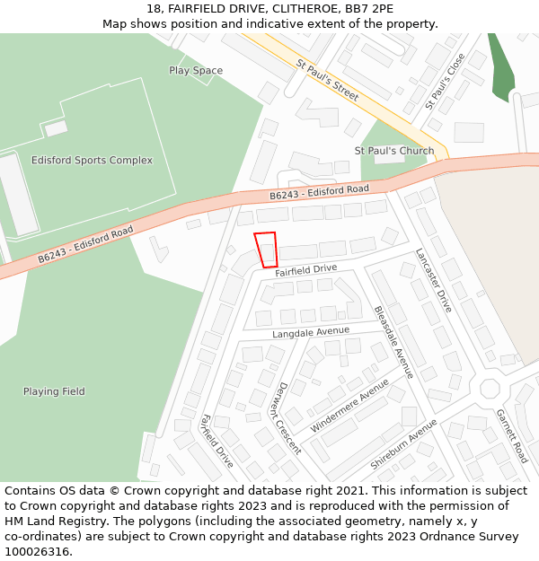 18, FAIRFIELD DRIVE, CLITHEROE, BB7 2PE: Location map and indicative extent of plot