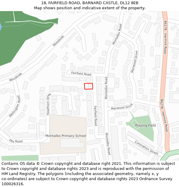 18, FAIRFIELD ROAD, BARNARD CASTLE, DL12 8EB: Location map and indicative extent of plot