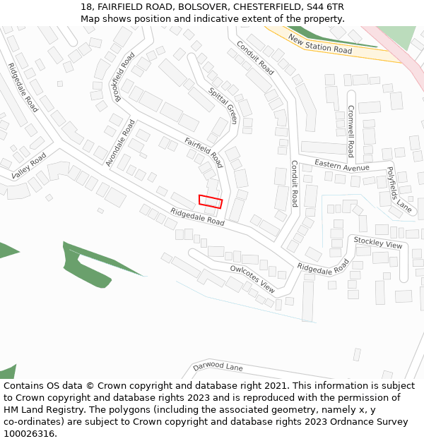 18, FAIRFIELD ROAD, BOLSOVER, CHESTERFIELD, S44 6TR: Location map and indicative extent of plot