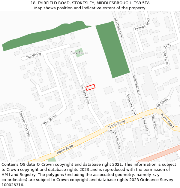 18, FAIRFIELD ROAD, STOKESLEY, MIDDLESBROUGH, TS9 5EA: Location map and indicative extent of plot