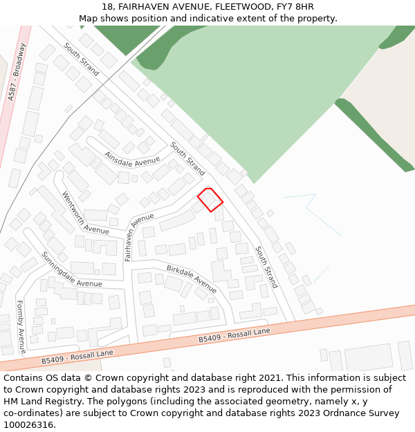 18, FAIRHAVEN AVENUE, FLEETWOOD, FY7 8HR: Location map and indicative extent of plot