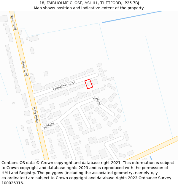 18, FAIRHOLME CLOSE, ASHILL, THETFORD, IP25 7BJ: Location map and indicative extent of plot