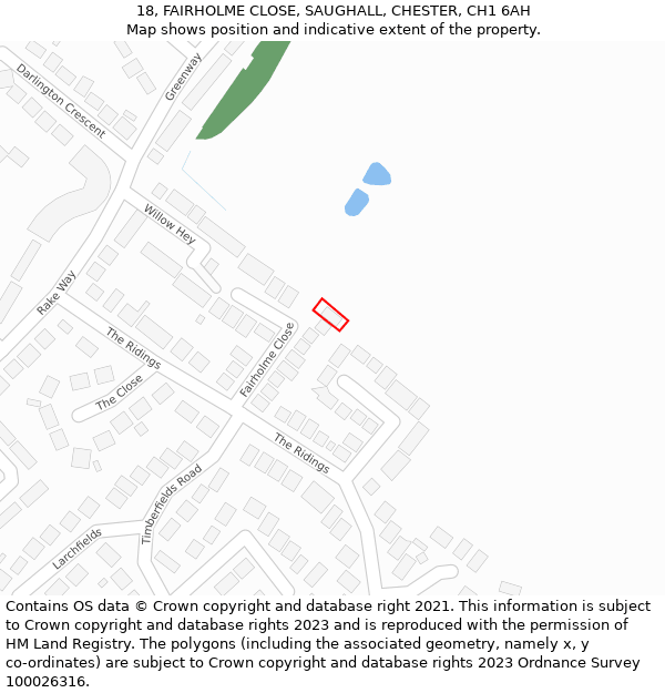 18, FAIRHOLME CLOSE, SAUGHALL, CHESTER, CH1 6AH: Location map and indicative extent of plot