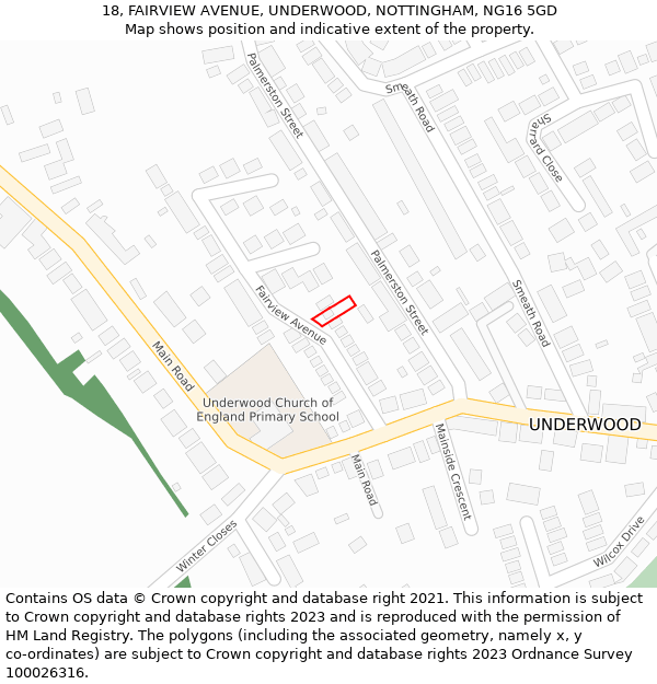 18, FAIRVIEW AVENUE, UNDERWOOD, NOTTINGHAM, NG16 5GD: Location map and indicative extent of plot