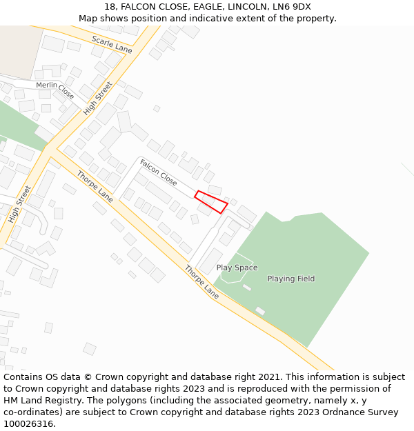 18, FALCON CLOSE, EAGLE, LINCOLN, LN6 9DX: Location map and indicative extent of plot