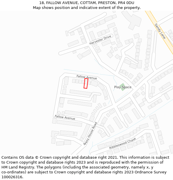 18, FALLOW AVENUE, COTTAM, PRESTON, PR4 0DU: Location map and indicative extent of plot