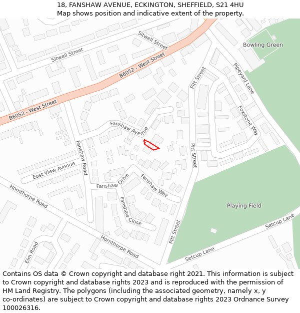 18, FANSHAW AVENUE, ECKINGTON, SHEFFIELD, S21 4HU: Location map and indicative extent of plot