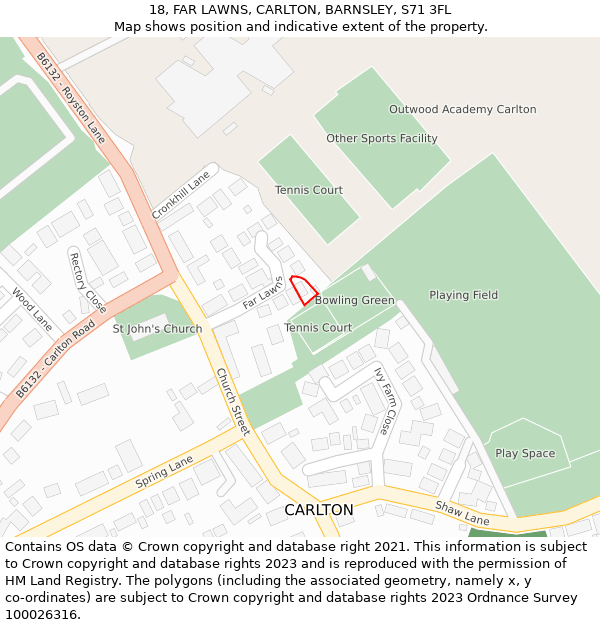 18, FAR LAWNS, CARLTON, BARNSLEY, S71 3FL: Location map and indicative extent of plot