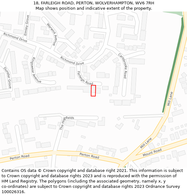 18, FARLEIGH ROAD, PERTON, WOLVERHAMPTON, WV6 7RH: Location map and indicative extent of plot