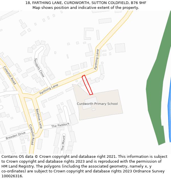 18, FARTHING LANE, CURDWORTH, SUTTON COLDFIELD, B76 9HF: Location map and indicative extent of plot