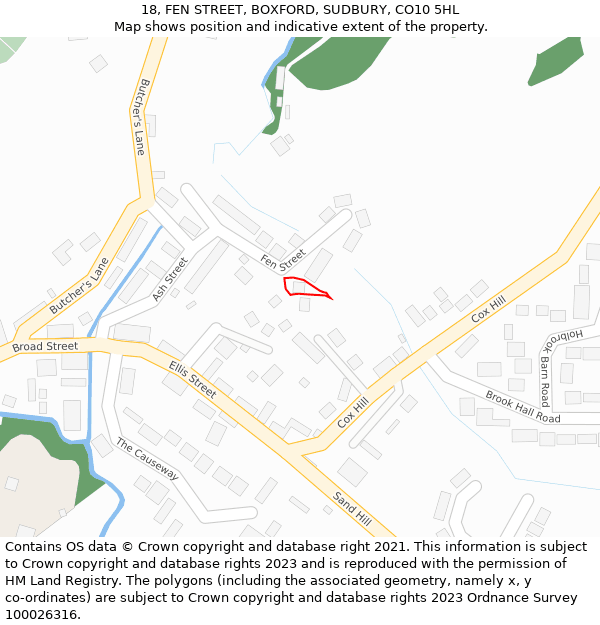 18, FEN STREET, BOXFORD, SUDBURY, CO10 5HL: Location map and indicative extent of plot