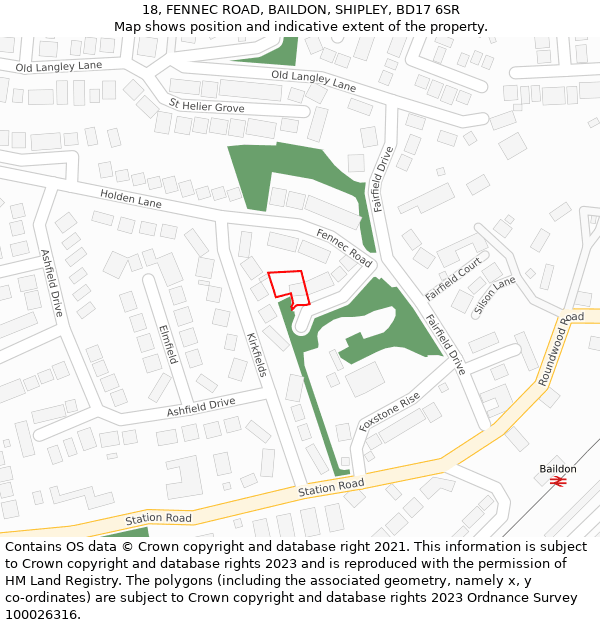 18, FENNEC ROAD, BAILDON, SHIPLEY, BD17 6SR: Location map and indicative extent of plot