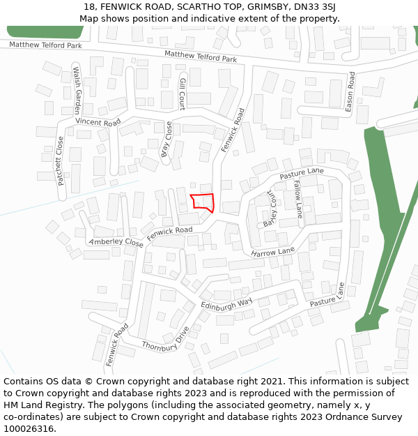 18, FENWICK ROAD, SCARTHO TOP, GRIMSBY, DN33 3SJ: Location map and indicative extent of plot